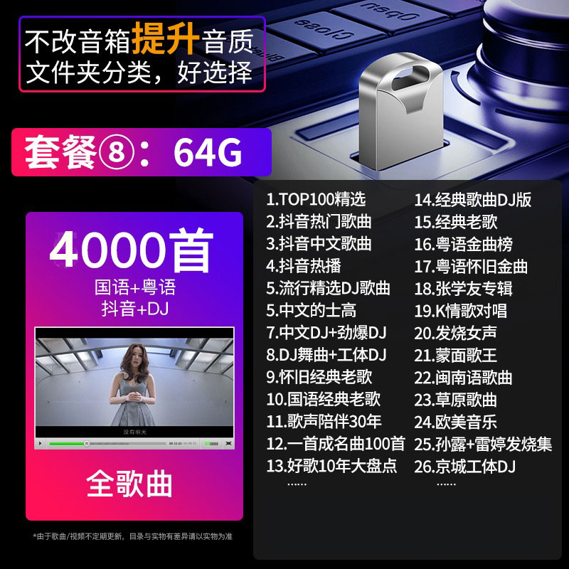 【补贴10%】汽车载u盘经典708090歌曲老歌怀旧国语粤语无损高音质usb音乐优 套餐六64.G抖音+DJ+经典=4000首