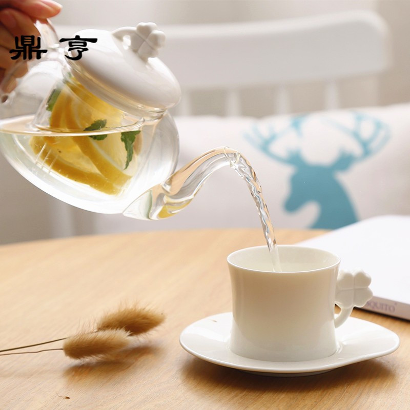鼎亨北欧四叶花茶壶煮水果茶套装陶瓷玻璃下午茶花果茶茶具蜡烛