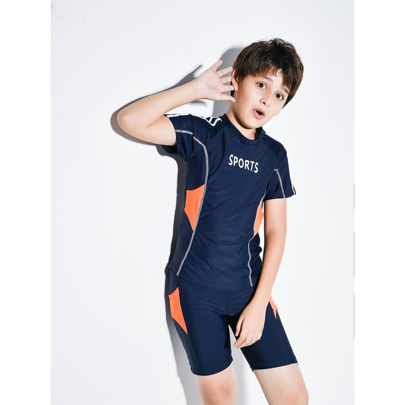 七色王国胖男孩儿童分体平角泳裤中大童青少年学生专业训练防晒速干