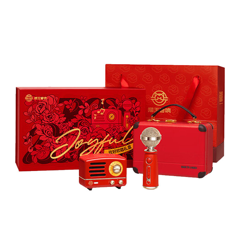 猫王收音机猫王音响猫王小王子OTR 欢唱版便携式蓝牙音箱K歌KTV音响麦克风复古小音响[玫好欢唱礼盒]高清大图