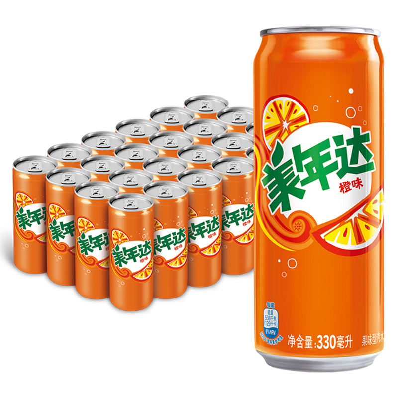 百事可乐美年达果味型汽水橙味细长罐330ml24罐新老包装纸箱塑包随机