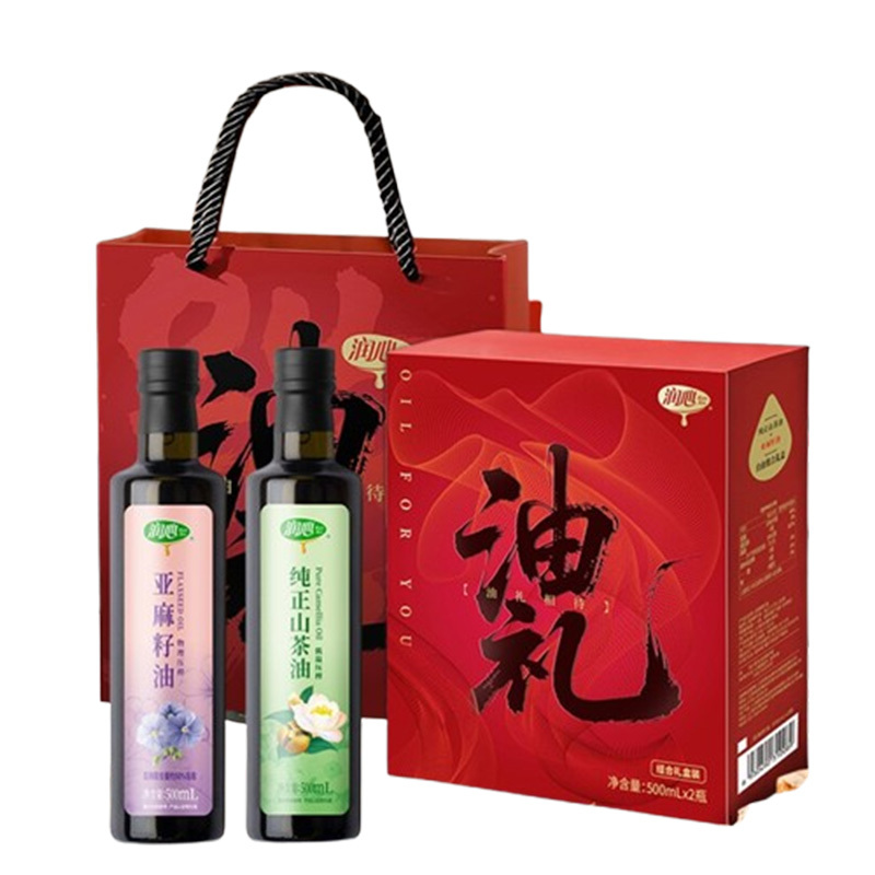 润心食用油组合无负担亚麻籽油+纯正山茶油500ml*2