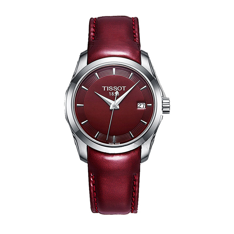 天梭(TISSOT)库图系列石英红色皮带女士手表T035.210.16.371.00多款 石英表 女 皮革
