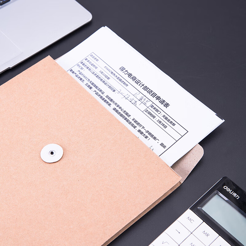 得力 8384 档案袋A4混浆250g牛皮纸档案袋 侧宽4cm(黄)10个/包高清大图