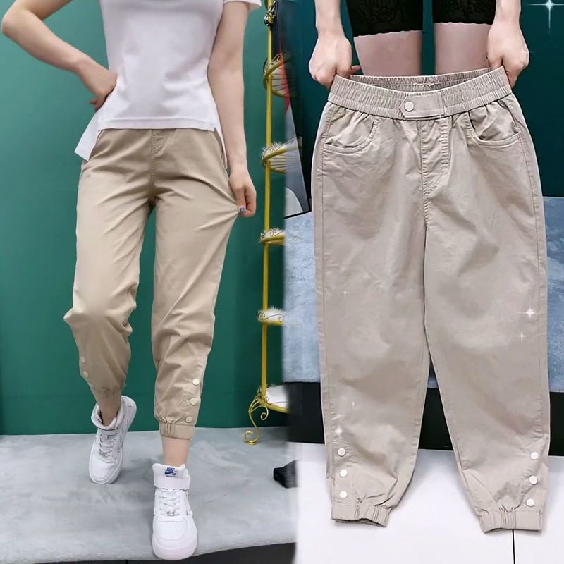 高含棉水洗牛仔哈伦裤女秋冬季宽松百搭老爹裤女高腰休闲裤女