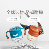 babycare婴儿大眼普迪仔学饮杯宝宝儿童吸管鸭嘴杯两用6个月PPSU-直饮晴空蓝220ml