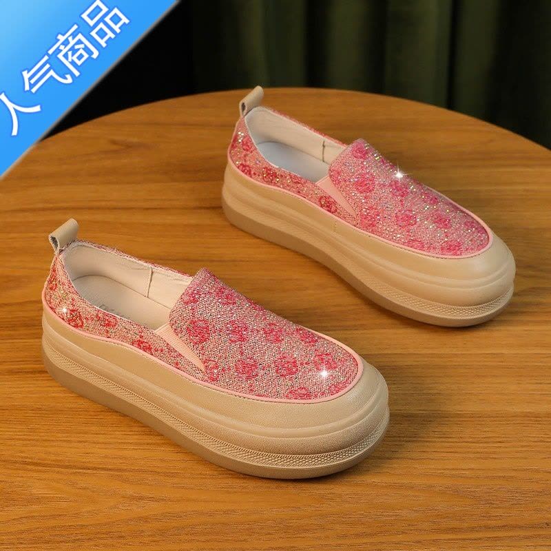 SUNTEK一脚蹬套脚懒人鞋2023春夏季厚底百搭亮片乐福鞋单鞋女休闲鞋图片