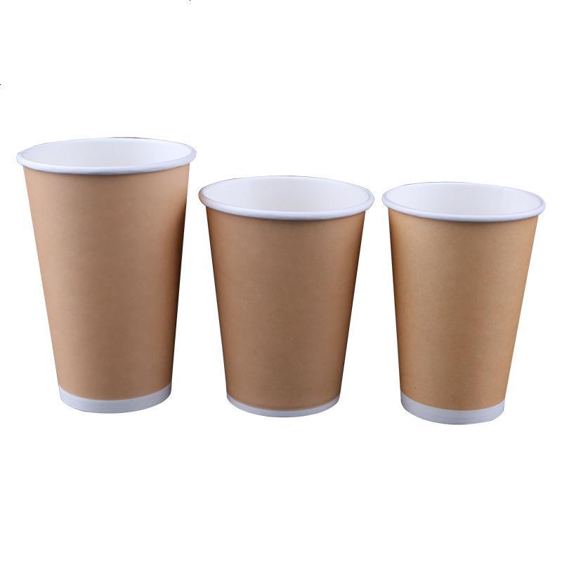 一次性400/500ml牛皮色加厚咖啡杯热饮奶茶杯纸杯豆浆杯100只带盖