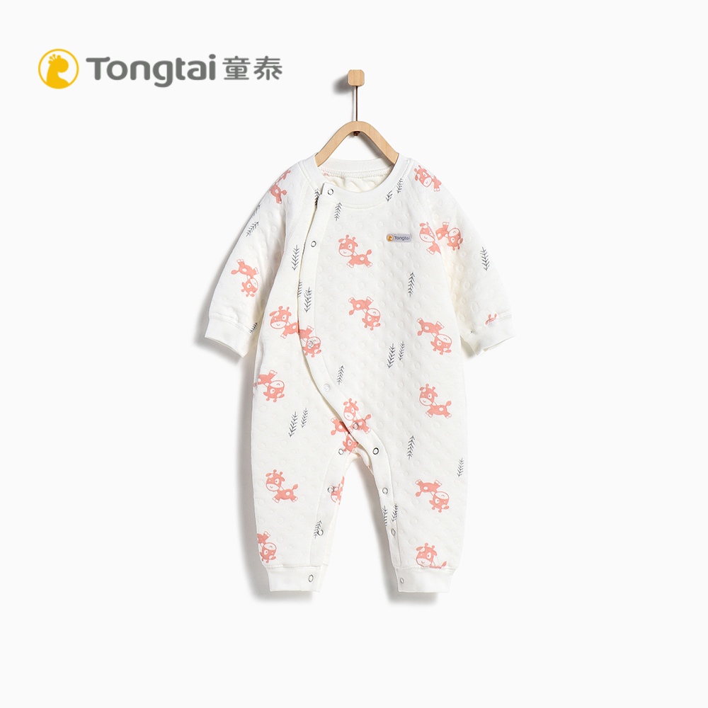 童泰TONGTAI纯棉加厚连体衣1-2岁偏开保暖连体内衣哈衣爬服婴幼儿通用90cm