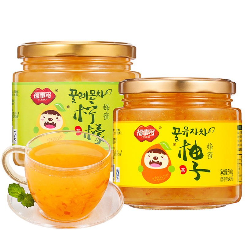 福事多蜂蜜柚子柠檬百香果茶1Kg泡水喝的饮品 冲泡水果茶冲饮罐装