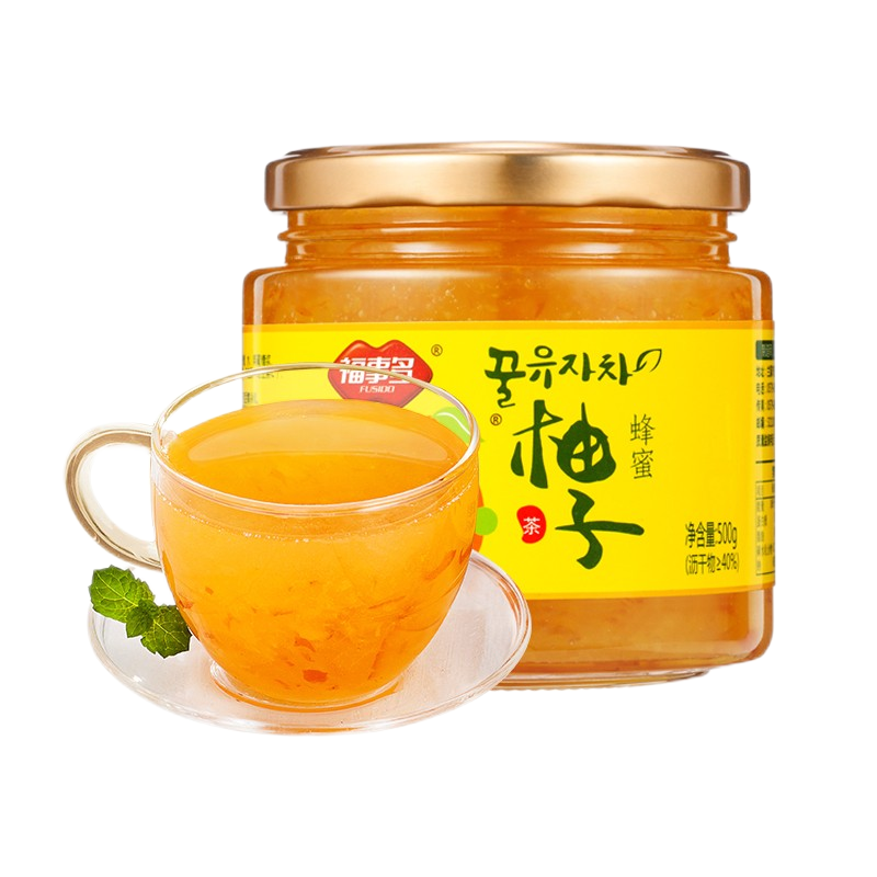 [1瓶装]福事多蜂蜜柚子茶500g[沥干物≥40%]百香果柠檬罐装冲饮水果茶泡水喝的东西冲泡茶饮
