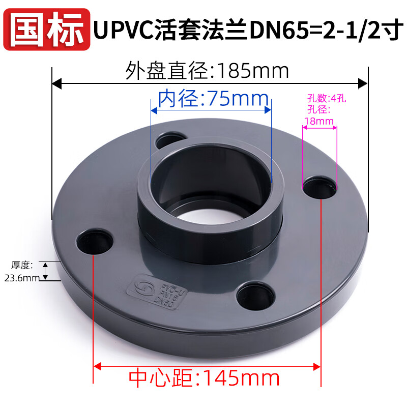 3M PVC管分体法兰片塑料底座 DN65(内径75mm)活套法兰 4孔【单个装】