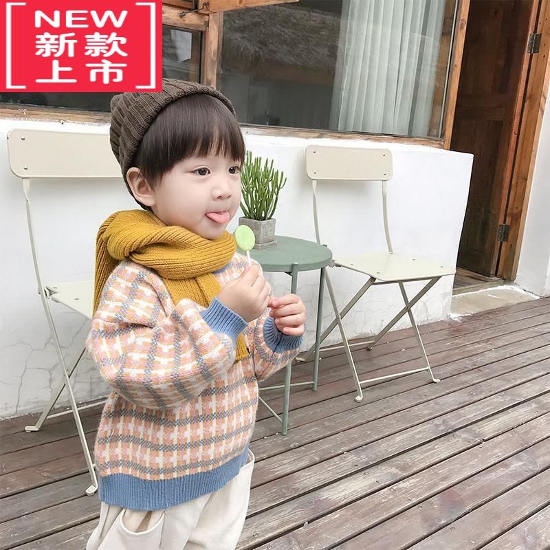 可莉允宝宝毛衣男童针织上衣儿童条纹打底衫2021新款韩版套头潮加一体绒图片