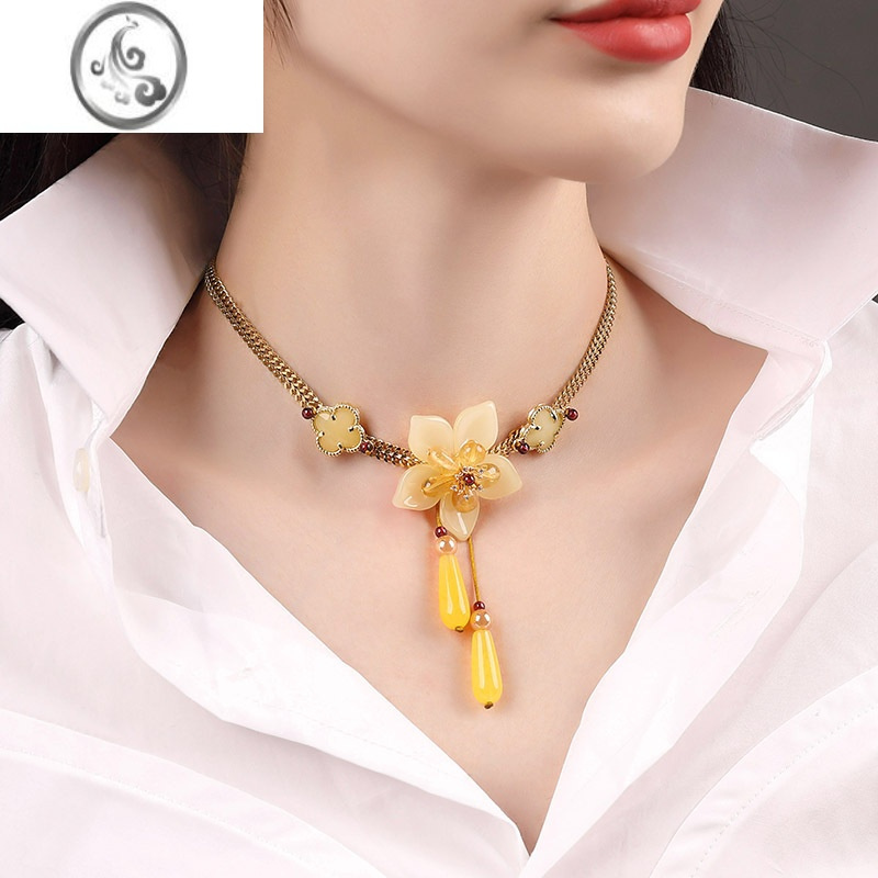 jimi古风黄色项链女民族风锁骨链脖链颈链网红脖子装饰品潮挂件