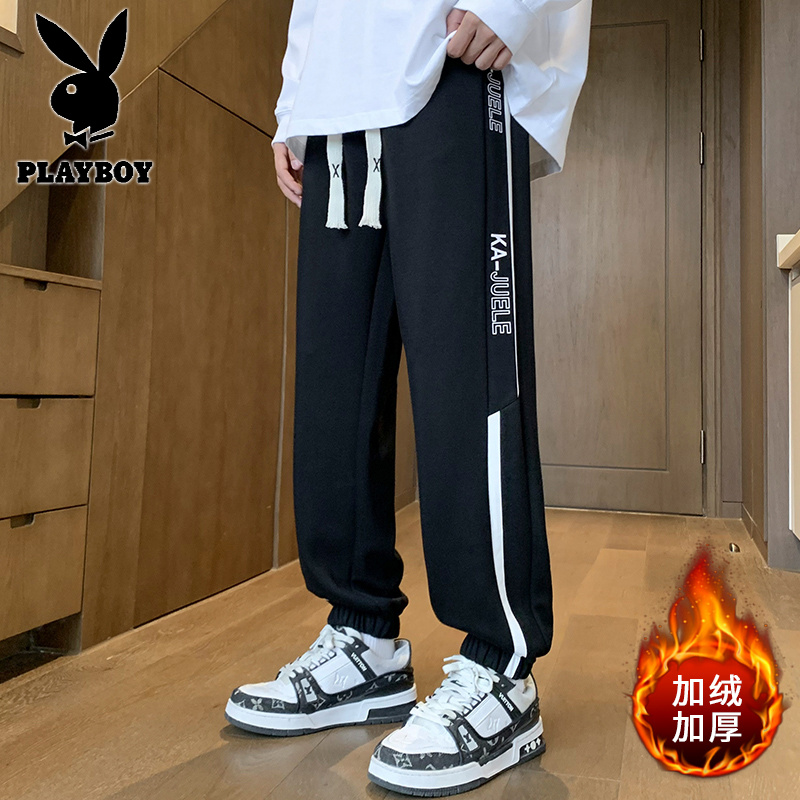 花花公子新款青少年休闲裤男学生加绒加厚男裤卫裤K713R高清大图