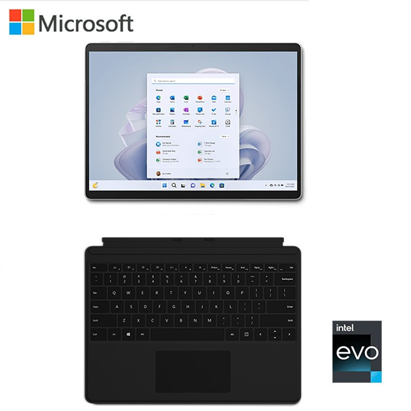 [配原装键盘]微软(Microsoft)Surface Pro9 12代i5 8G 1TB 13英寸二合一平板电脑 亮铂金 超窄边框触屏 轻薄本笔记本电脑[定制机]