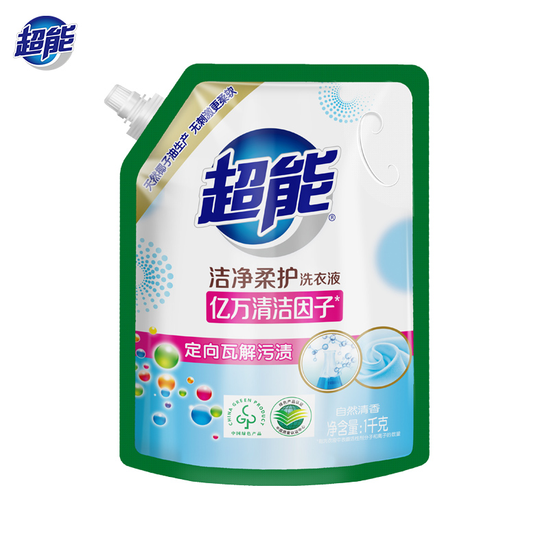 超能 洗衣液鲜艳亮丽袋装6件套4.6斤 1kg+100g*3袋+500g*2袋高清大图