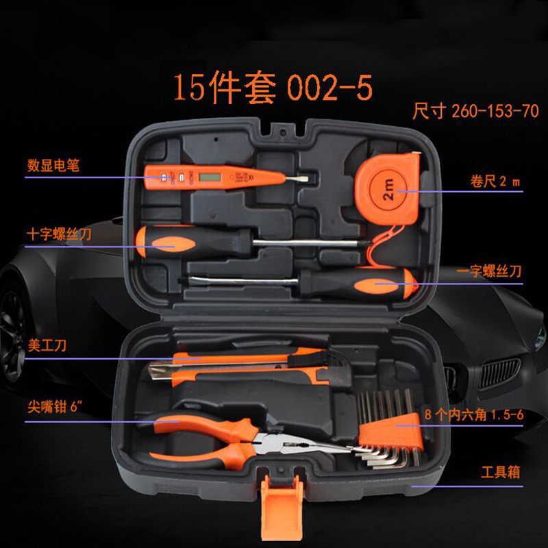 深蕨利生 002-5手动维修工具组合套装15件套五金工具箱工具盒