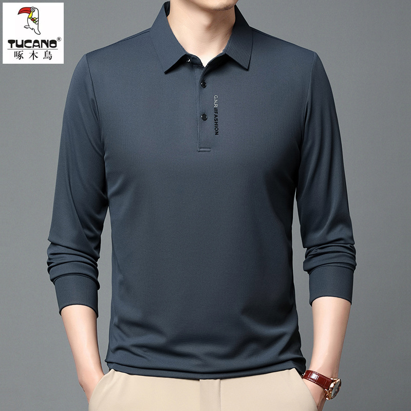 啄木鸟男士长袖t恤polo衫秋冬季休闲轻商务打底衫时尚翻领正装 8339上青长袖款 XL(建议130-145斤)