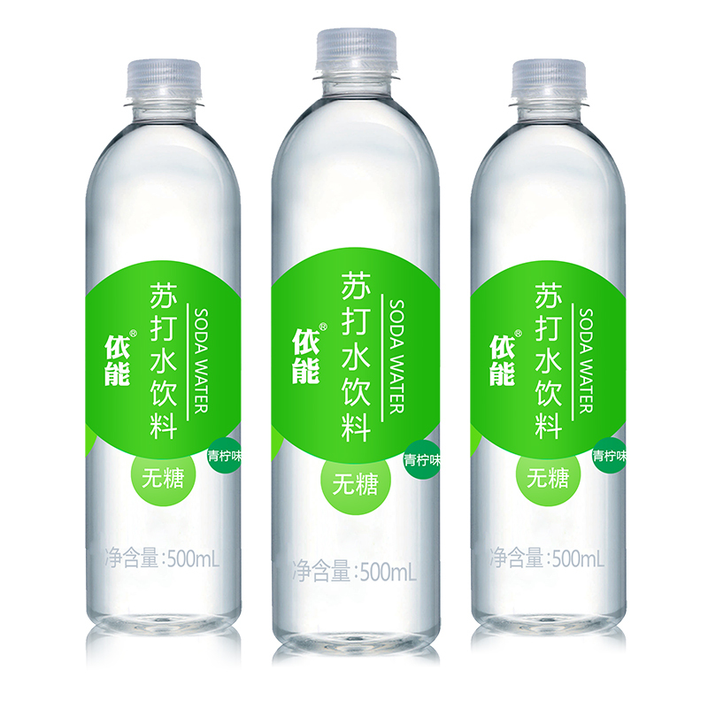 依能 青柠味 无糖无汽弱碱苏打水 饮料 500ml*24瓶 塑膜量贩装