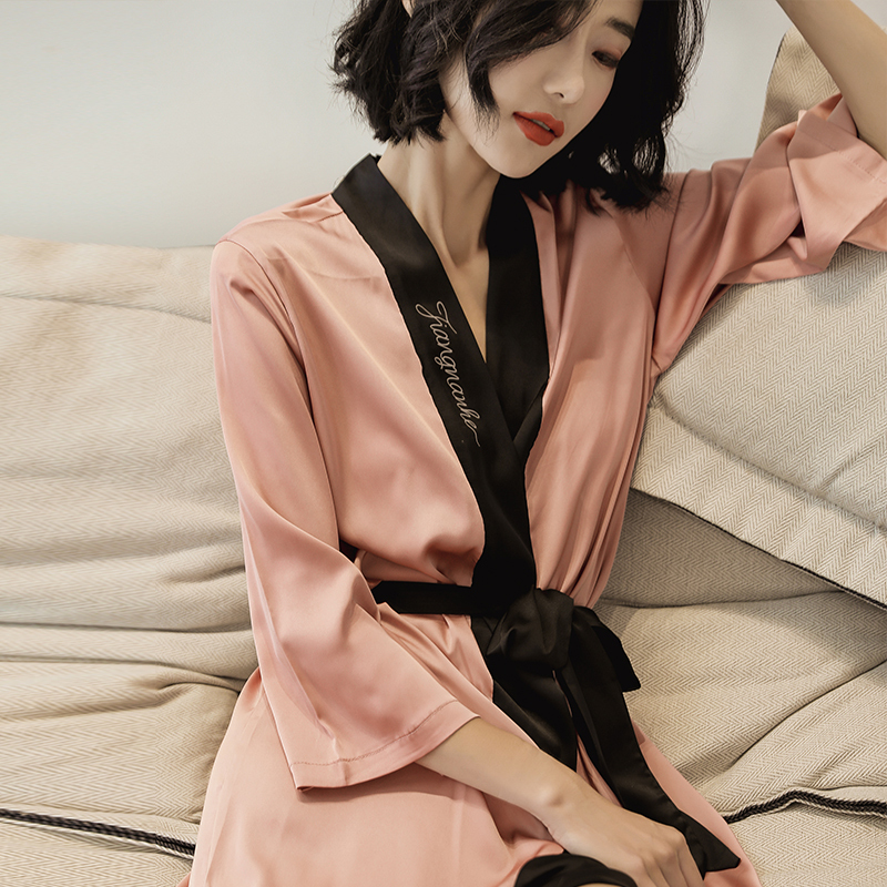 性感睡衣女春薄款冰丝睡袍女夏天新娘结婚浴袍女夏季美容院sp浴衣