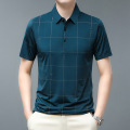 夏季新款短袖t恤男翻领男士POLO衫冰丝速干透气休闲中年男装 2XL 哈青