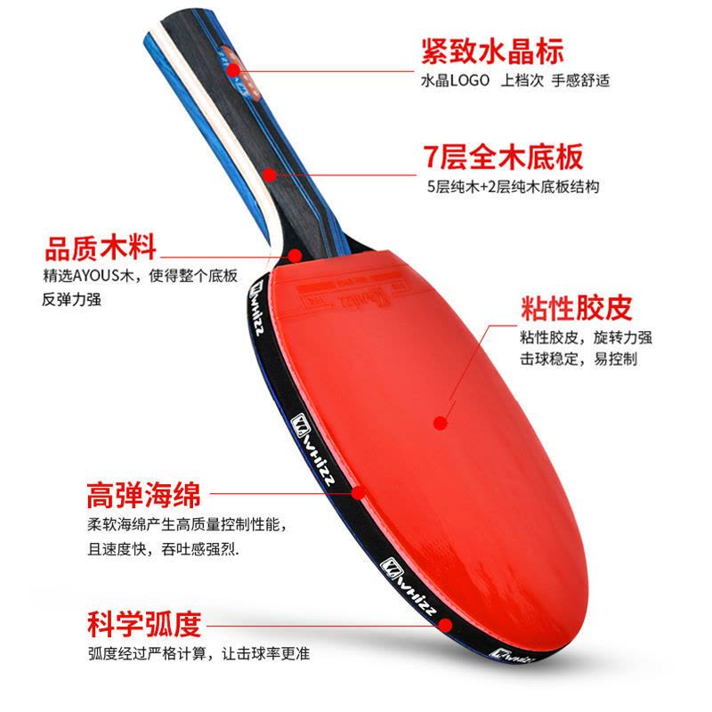 正品乒乓球拍比赛训练学生初学者乒乓球成品拍直拍横拍两只装A2图片