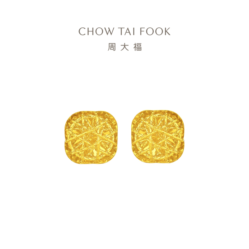 周大福 爆闪方糖耳钉 足金黄金实心耳钉(工费:320计价)F229665 足金约3.05g