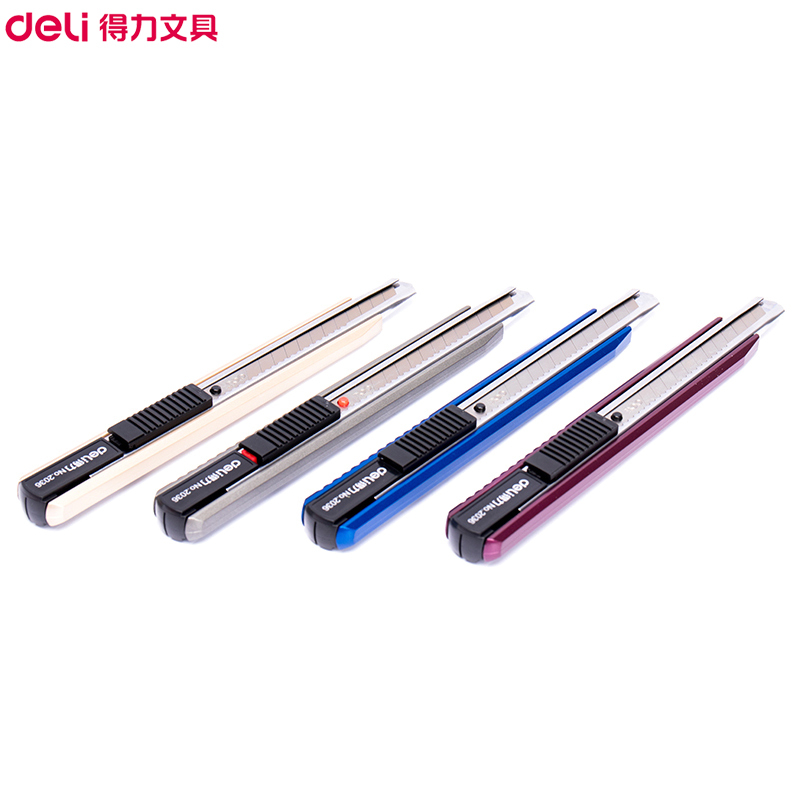 得力(deli)2036美工刀10把 9mm小号美工刀 金属美工刀 裁纸刀 壁纸刀 墙纸刀 颜色随机
