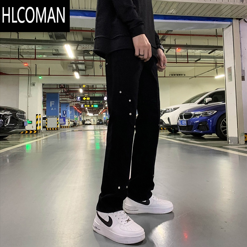 HLCOMAN牛仔裤男士直筒宽松美式裤子男生潮流男裤2024新款黑色长裤