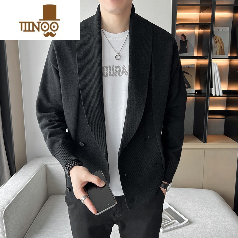 YANXU韩版毛衣开衫男士潮流韩版宽松设计师款潮男纯色针织外套男高清大图