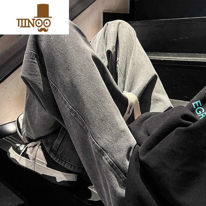 YANXU牛仔裤男秋季新款水洗做旧美式vibe高街痞帅大码宽松直筒休闲长做高清大图