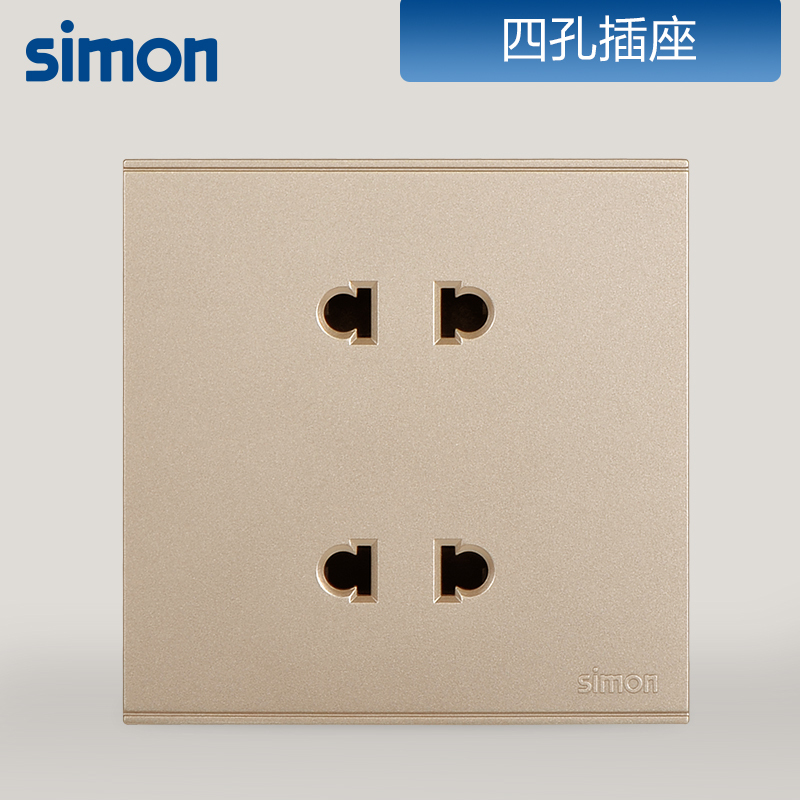 西蒙simon86型E6四孔插座二位二极插座4孔香槟金721072-46