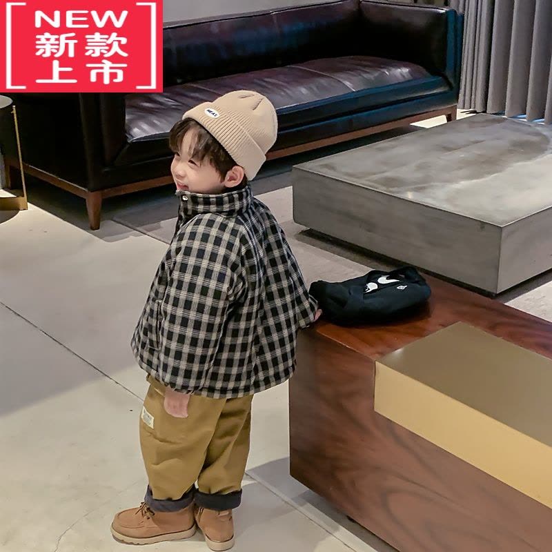 可莉允萌萌哒童装秋冬男童夹棉格子外套儿童保暖棉服男宝宝韩版上衣潮图片