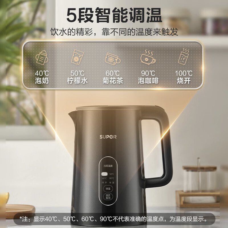 苏泊尔电水壶1.5L不锈钢小体型便捷珠光深空灰SW-15J72L高清大图