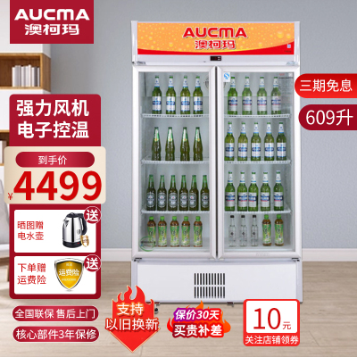 澳柯玛(AUCMA)609升双开门立式展示柜 超市保鲜冰箱商用冷藏冷柜 啤酒饮料柜 立式陈列柜冷藏柜SC-609