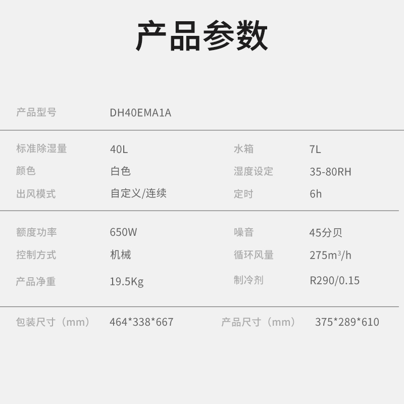 格力(GREE) 除湿机/抽湿机 除湿量40升/天 家用地下室 轻音干衣 复式别墅商用工业吸湿器 DH40EMA1A