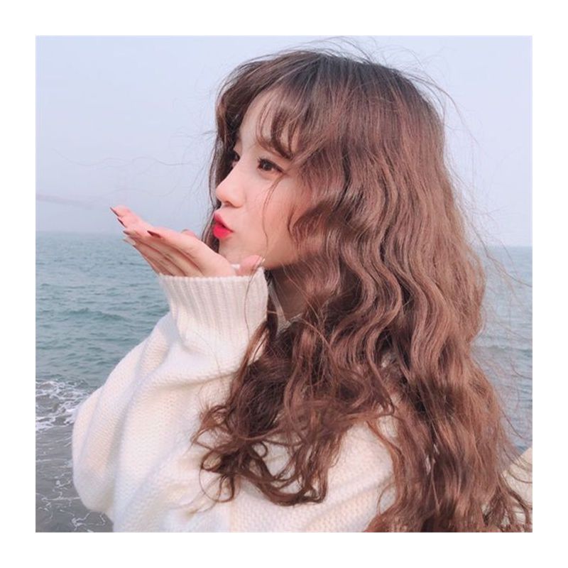 帽子假发女学生长卷发大波浪玉米烫泡面羊毛卷蓬松圆脸逼真全头套