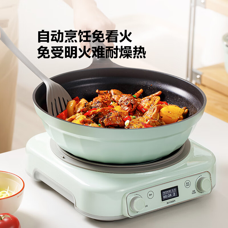 北鼎(Buydeem)多功能一体电磁炉锅 家用大功率电磁炉火锅汤锅珐琅锅免火炒菜 L655 浅杉绿高清大图