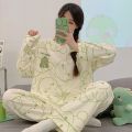 棉高档棉睡衣女春秋季长袖2023年新款学生可爱家居服套装 2XL推荐【140-160斤】 全棉-8009