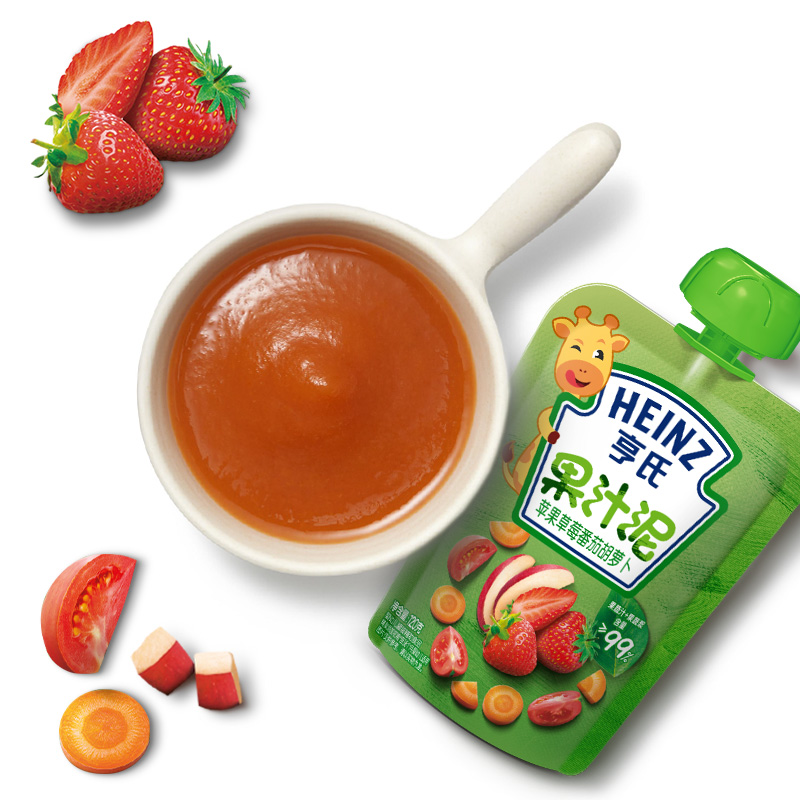 亨氏(Heinz)乐维滋蔬乐2+2果汁泥果泥-苹果草莓番茄胡萝卜120g 果泥婴儿果泥吸吸乐 宝宝水果泥辅食宝宝营