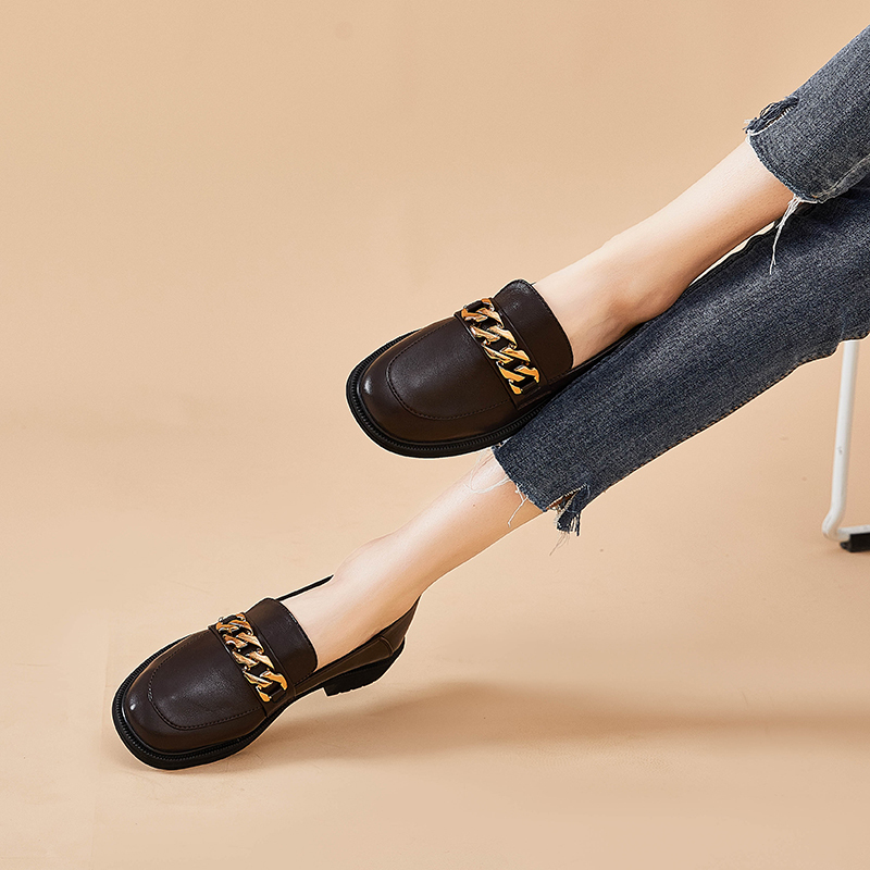 她他之城新款平底乐福鞋女鞋软皮单鞋春秋季百搭一脚蹬英伦风小皮鞋