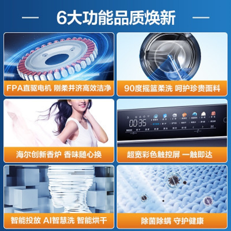海尔(Haier)晶彩系列2.0 10公斤 香护SPA 直驱变频滚筒洗衣机 全自动 洗烘一体EG100HMATE7SU1高清大图