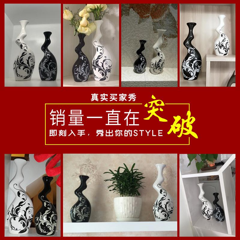 现代简约家居电视酒柜装饰品摆件创意家装客厅陶瓷艺术工艺小花瓶 三维工匠 大白小黑高清大图