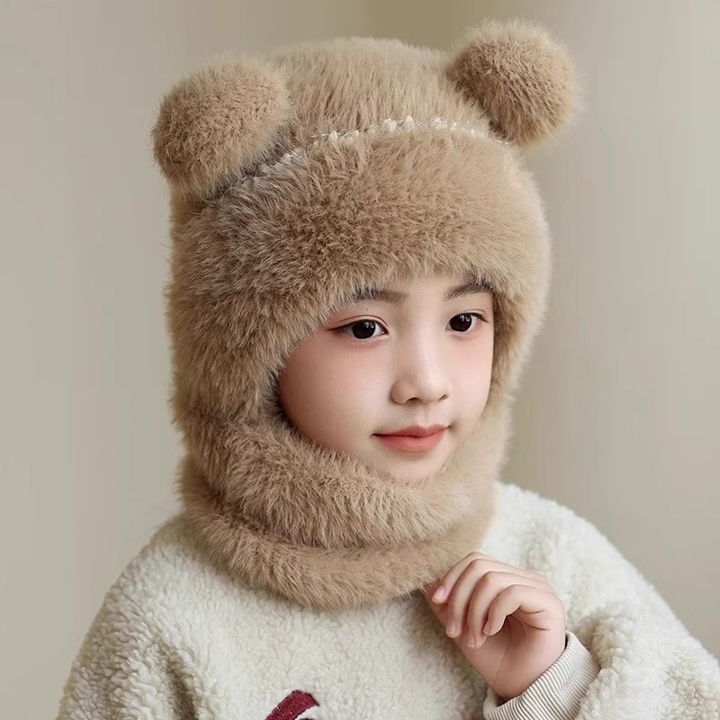 啄木鸟儿童帽子2025秋冬男女童围巾一体保暖加厚围脖护耳帽套头0高清大图