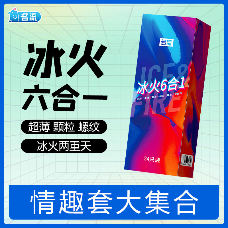 名流 冰火六合一 24只装超薄避孕套狼牙颗粒持久冰火刺激裸入安全套套男用安全套成人用品byt