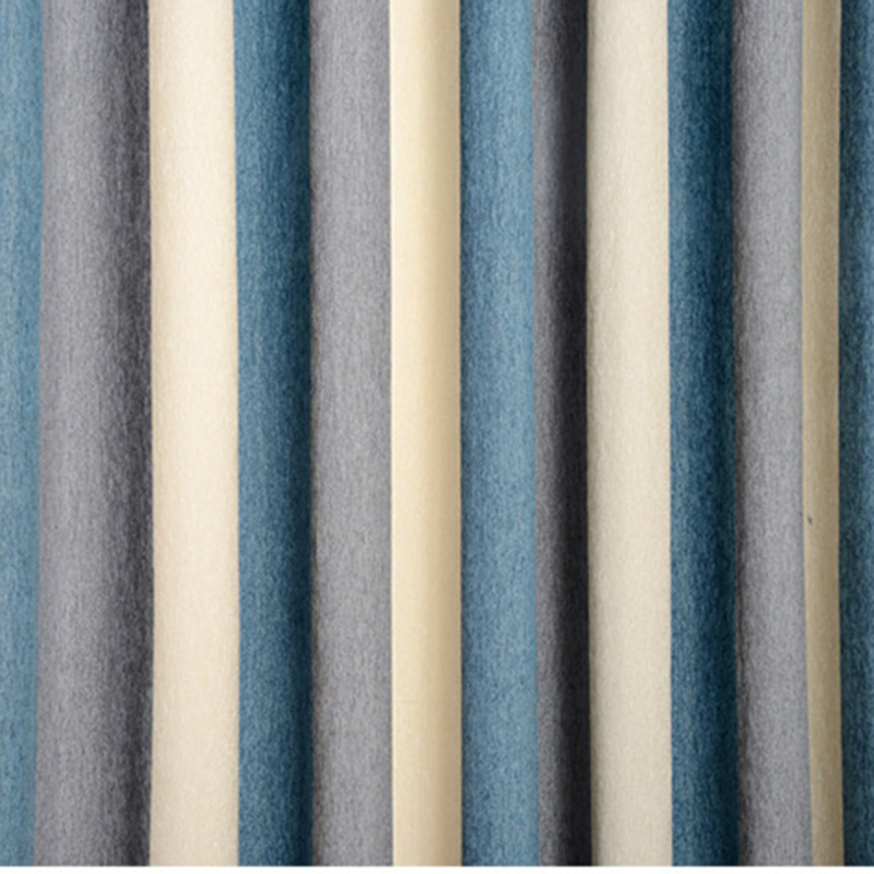 家柏饰(CORATED)地中海窗帘定制双面“彩条纹雪尼尔”宾馆卧室会所北欧风简约现代 双面彩条纹蓝灰色【加造型】 宽4.0米高2.7米【打孔加工】