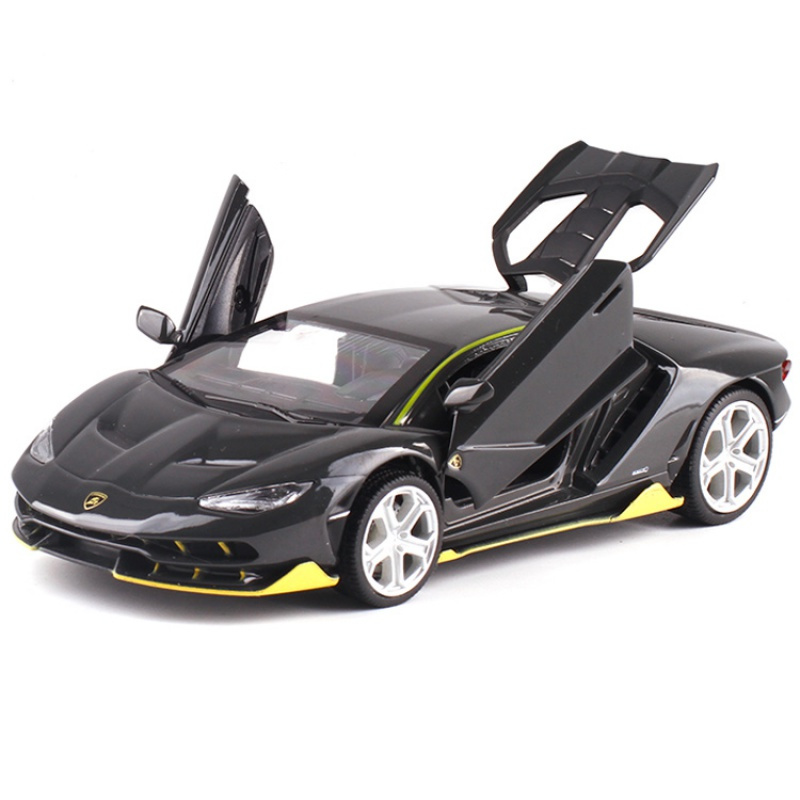 金属仿真132小汽车模型玩具声光回力开灯光真人发声黑色盒装