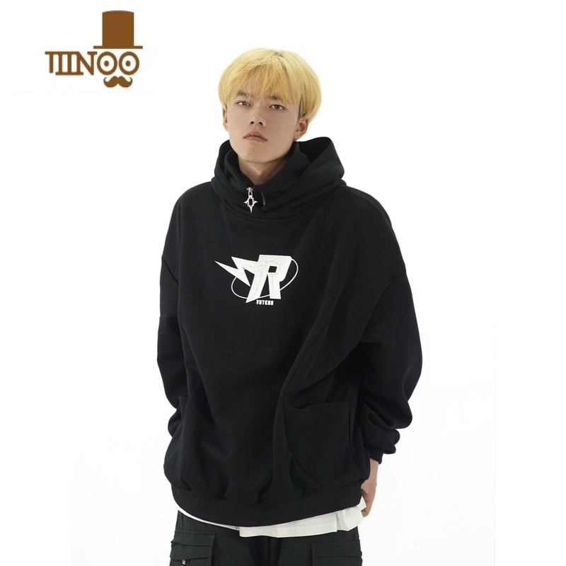 YANXUAmoeba美式高街拉链立领连帽卫衣小众设计感Vibe男女套头帽衫高清大图