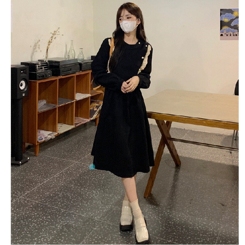 法式复古连衣裙女秋冬收腰显瘦设计感裙莎丞
